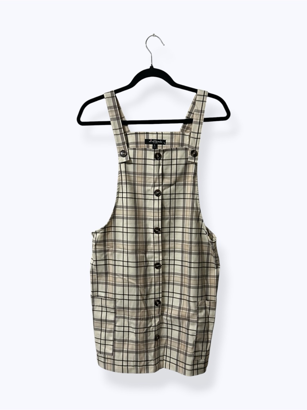 Mixed Threads Gray & Beige Plaid Overall Pinafore Dress